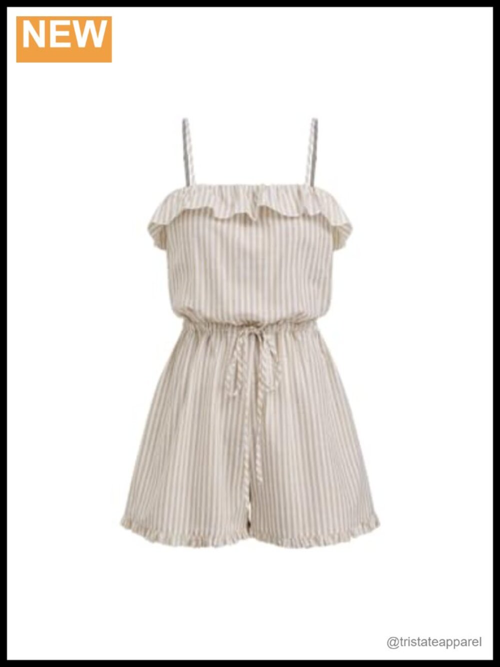 Sleeveless Striped Romper Ruffle Trim Drawstring Casual Summer One Piece